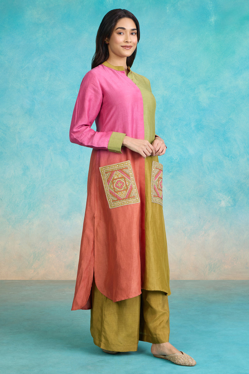 The 'Meher' Colorblock Long Kurta-Palazzo Set