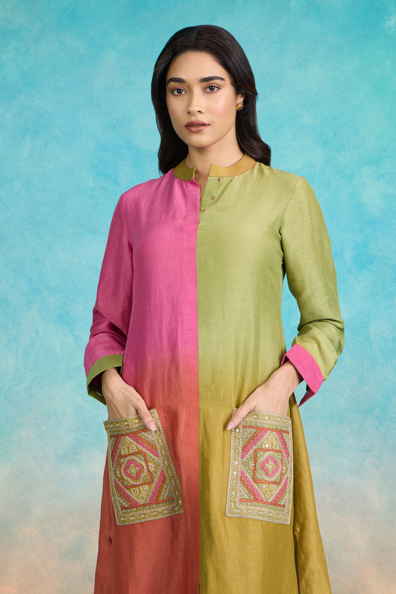 The 'Meher' Colorblock Long Kurta-Palazzo Set