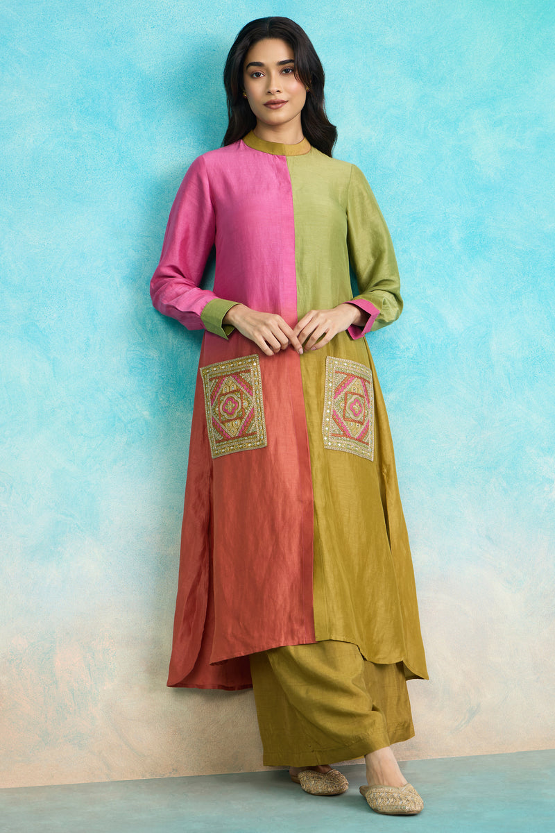 The 'Meher' Colorblock Long Kurta-Palazzo Set