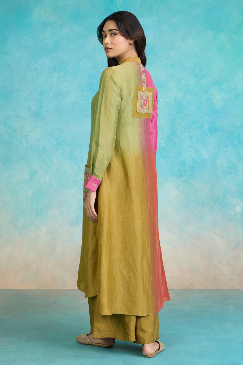 The 'Meher' Colorblock Long Kurta-Palazzo Set