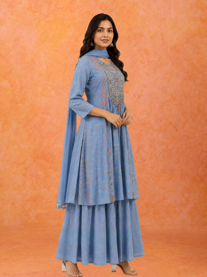 The 'Breeze' Powder Blue Kurta-Palazzo Set