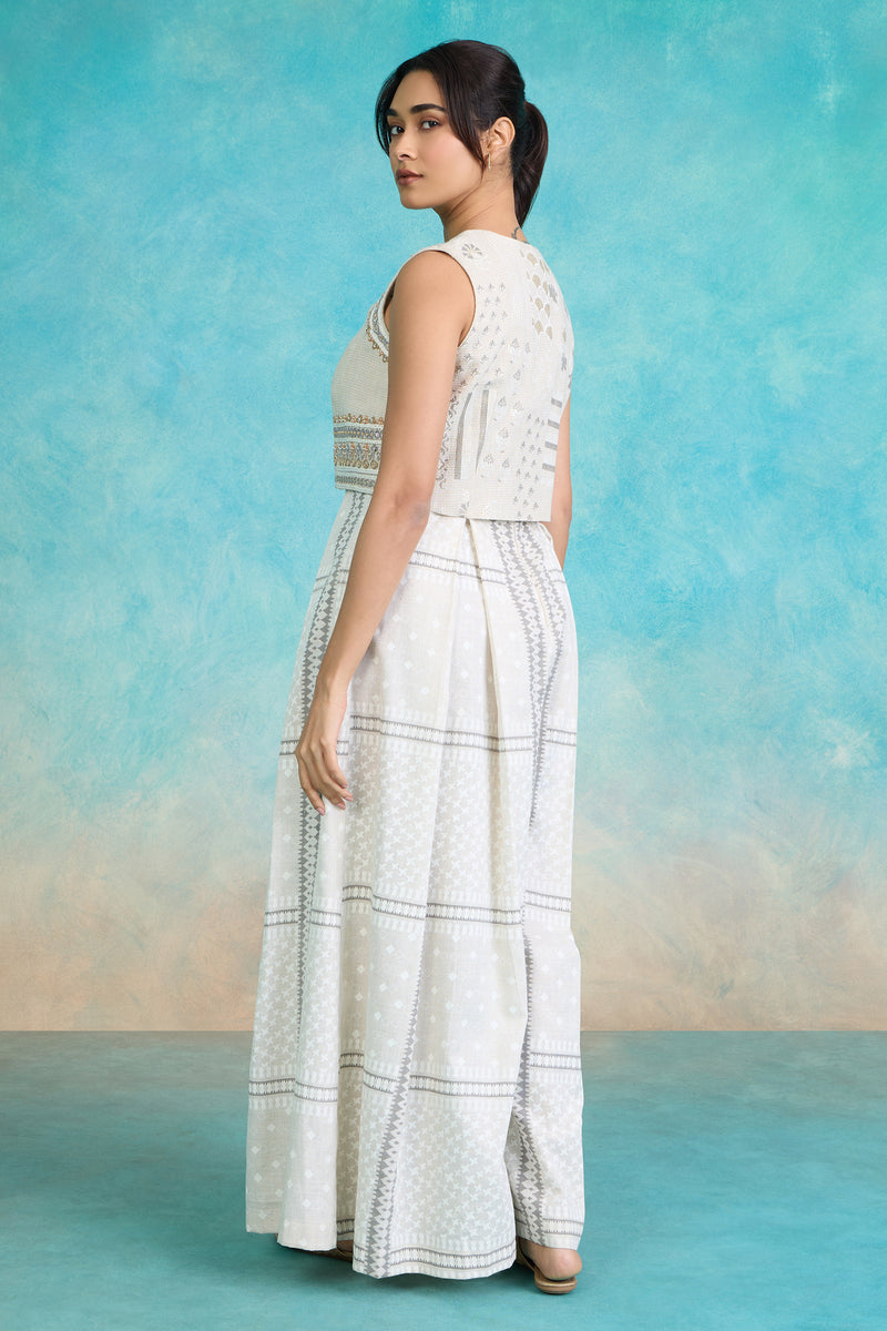 The 'Chandni' Ivory Stripe Jump Suit Set with Jacket