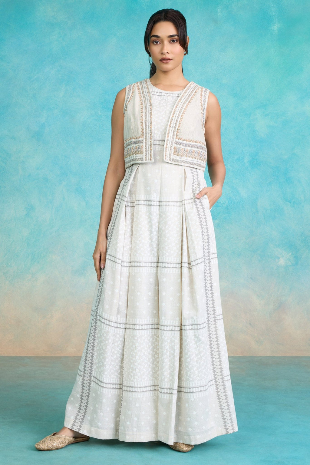 The 'Chandni' Ivory Stripe Organic Linen Jump Suit Set with Jacket - ilaaraThe 'Chandni' Ivory Stripe Organic Linen Jump Suit Set with Jacket