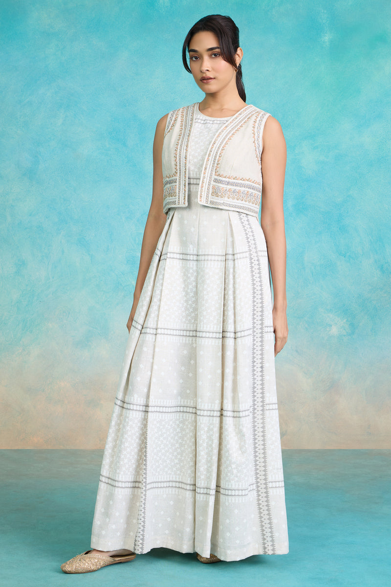 The 'Chandni' Ivory Stripe Jump Suit Set with Jacket
