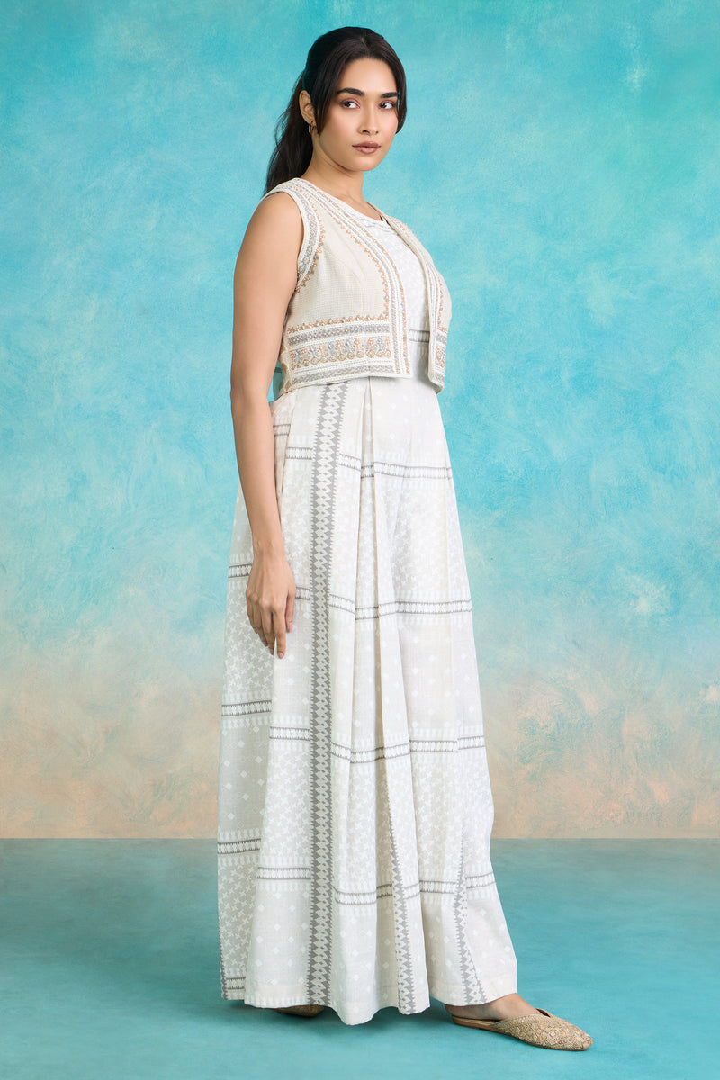 The 'Chandni' Ivory Stripe Jump Suit Set with Jacket