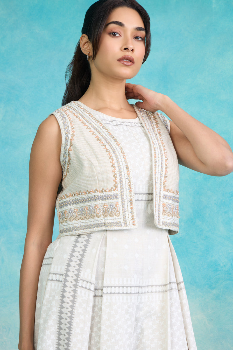 The 'Chandni' Ivory Stripe Jump Suit Set with Jacket