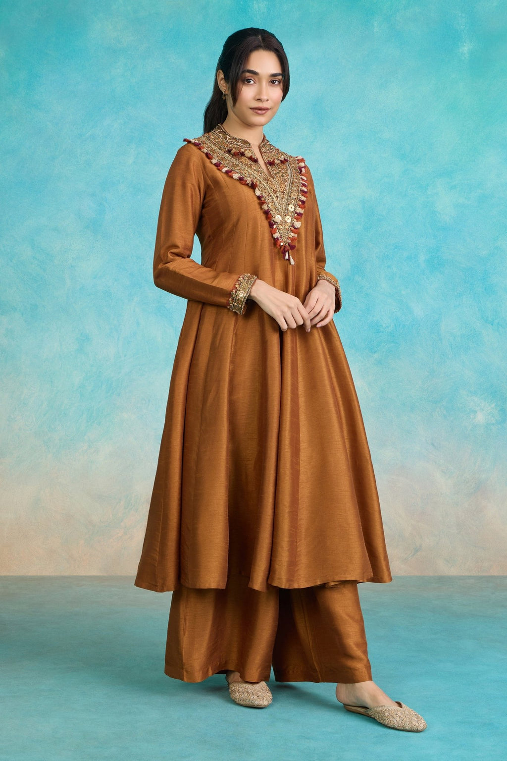 The 'Raktim' Raw Silk Anarkali - Palazzo Set - ilaaraThe 'Raktim' Raw Silk Anarkali - Palazzo Set