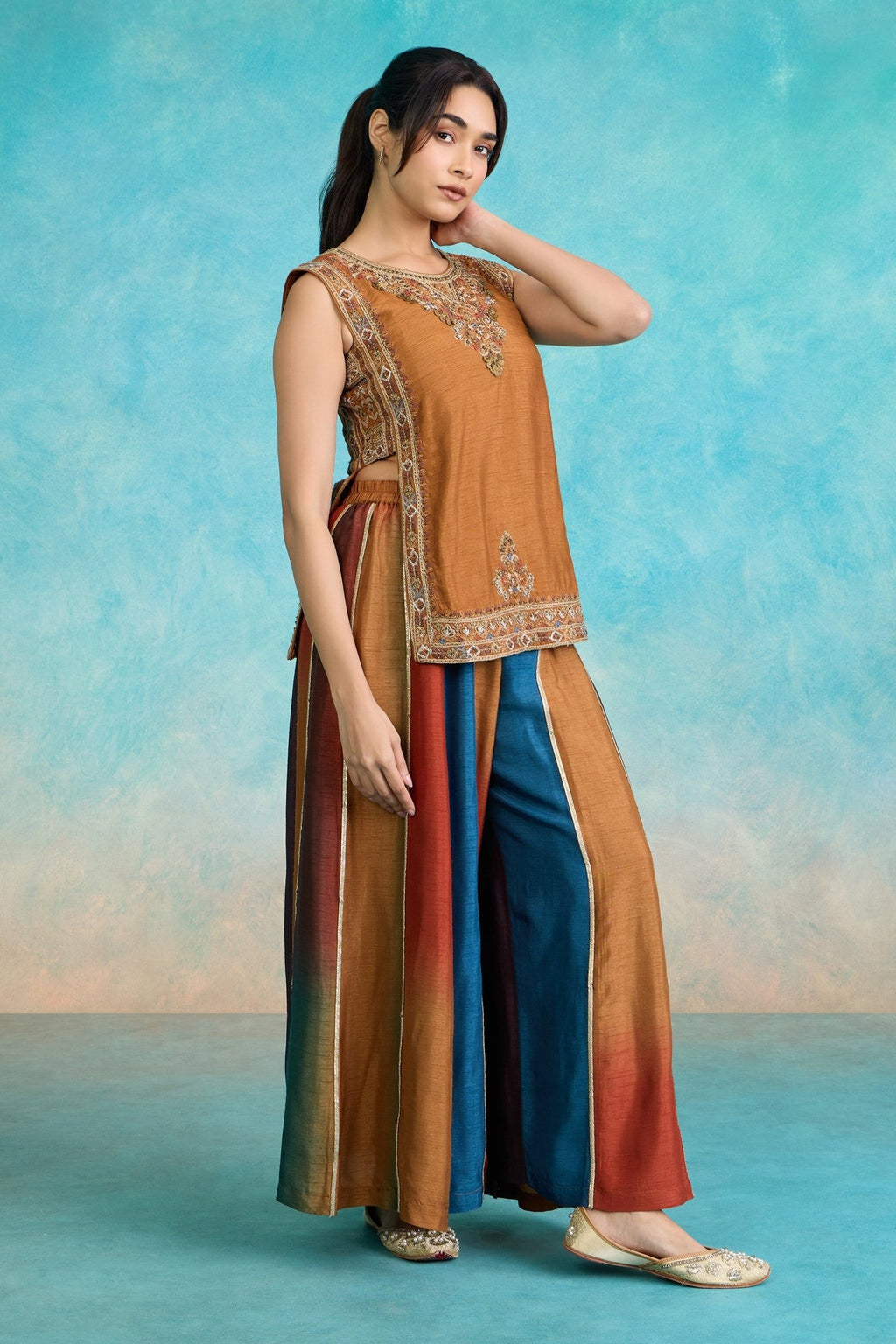 The 'Navrang' Raw Silk Kurta - Palazzo Set - ilaaraThe 'Navrang' Raw Silk Kurta - Palazzo Set