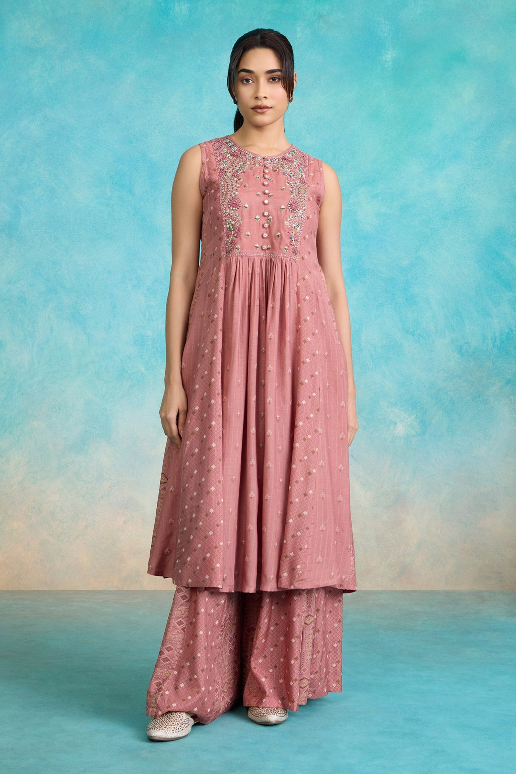 The 'Mitti - Gulab' Malai Silk Kurta - Palazzo Set - ilaaraThe 'Mitti - Gulab' Malai Silk Kurta - Palazzo Set