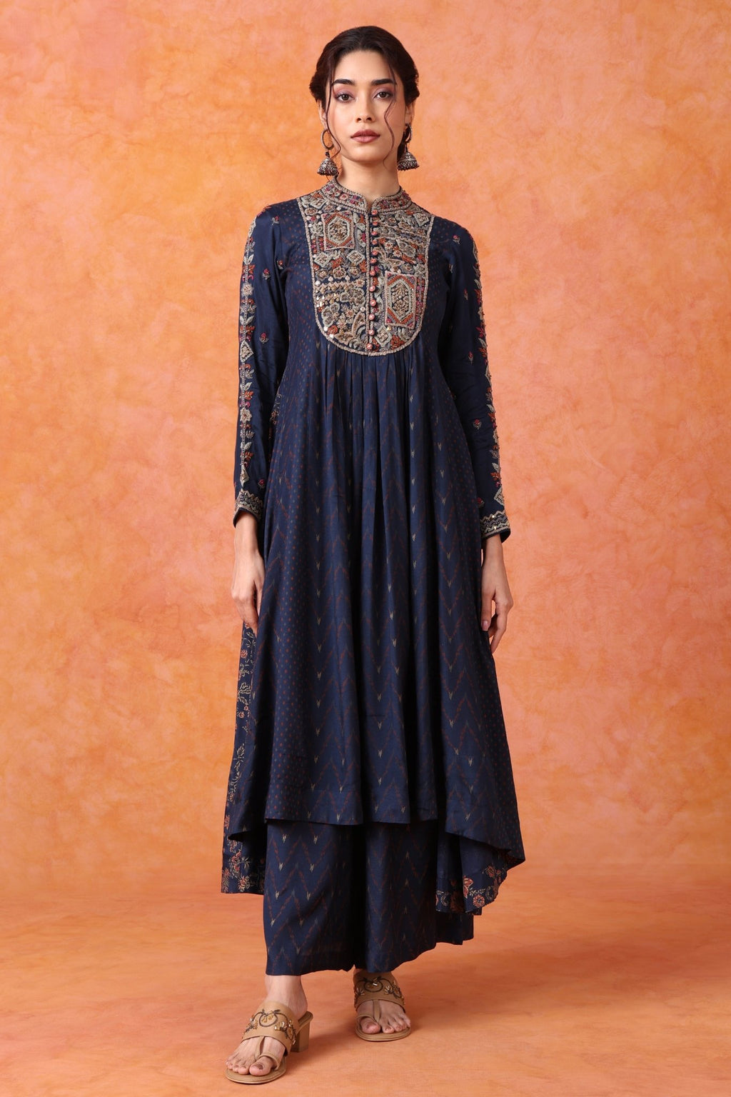 The 'Akash' Malai Silk Anarkali - Palazzo Set - ilaaraThe 'Akash' Malai Silk Anarkali - Palazzo Set