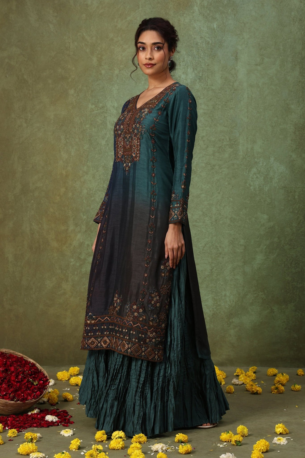 The 'Samudra' Raw Silk Kurta - Skirt Set - ilaaraThe 'Samudra' Raw Silk Kurta - Skirt Set