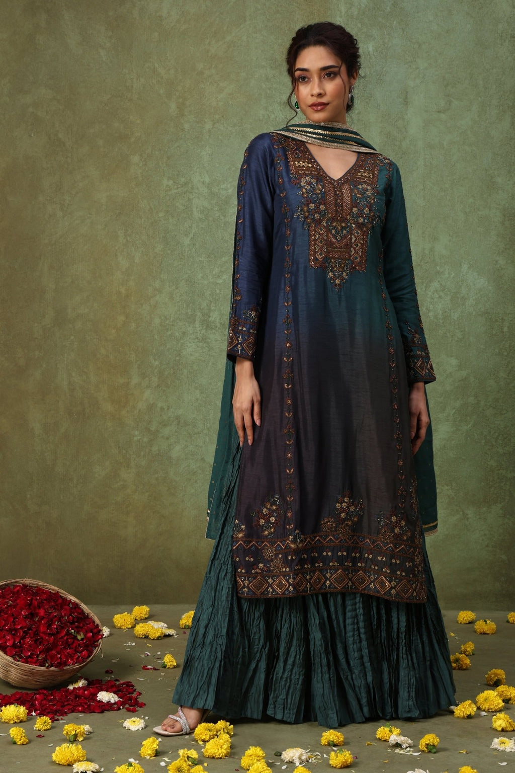 The 'Samudra' Raw Silk Kurta - Skirt Set - ilaaraThe 'Samudra' Raw Silk Kurta - Skirt Set