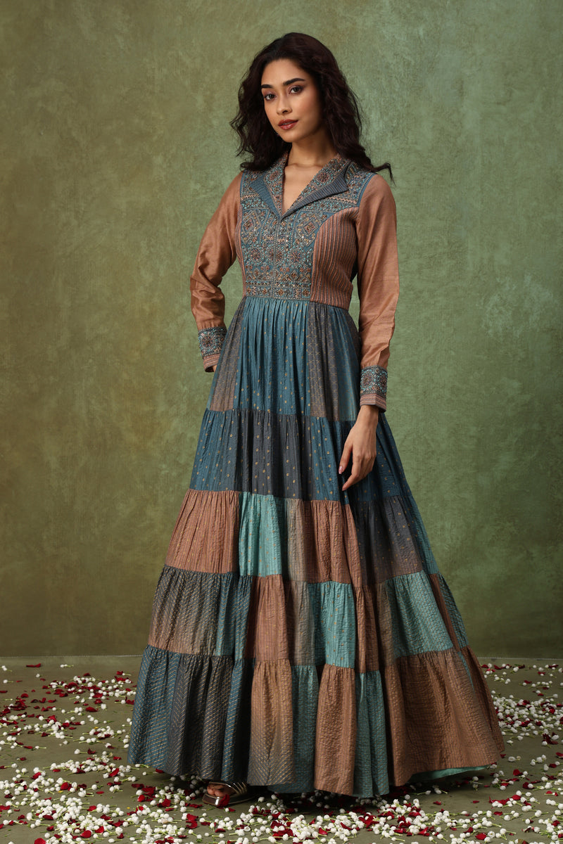 The 'Dhuan-Taamra' Tiered Anarkali-Gown