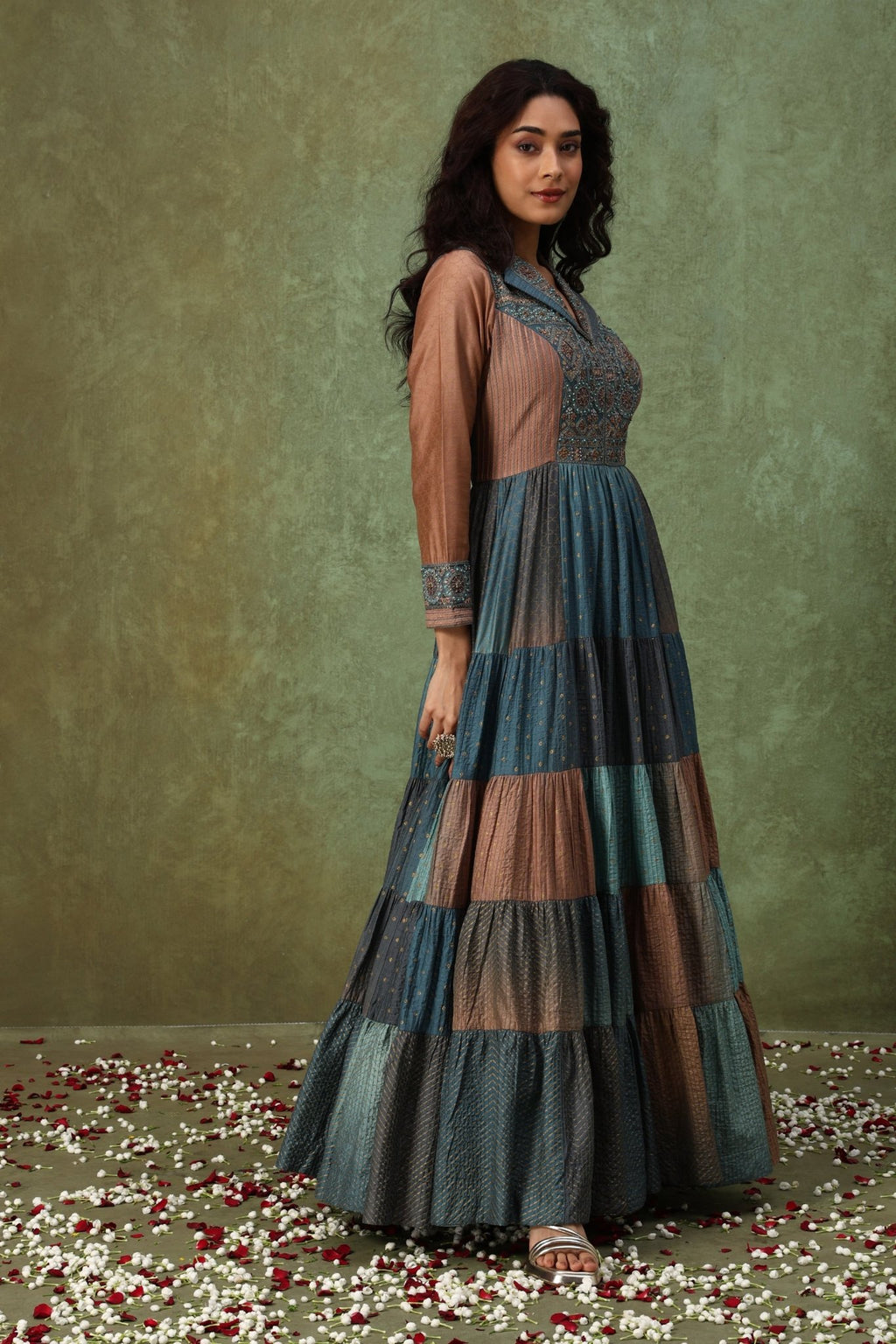 The 'Dhuan - Taamra' Tiered Modal - Chanderi Anarkali - Gown - ilaaraThe 'Dhuan - Taamra' Tiered Modal - Chanderi Anarkali - Gown