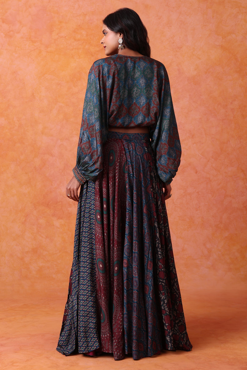 The 'Surkh-Neel' Crop Top Set