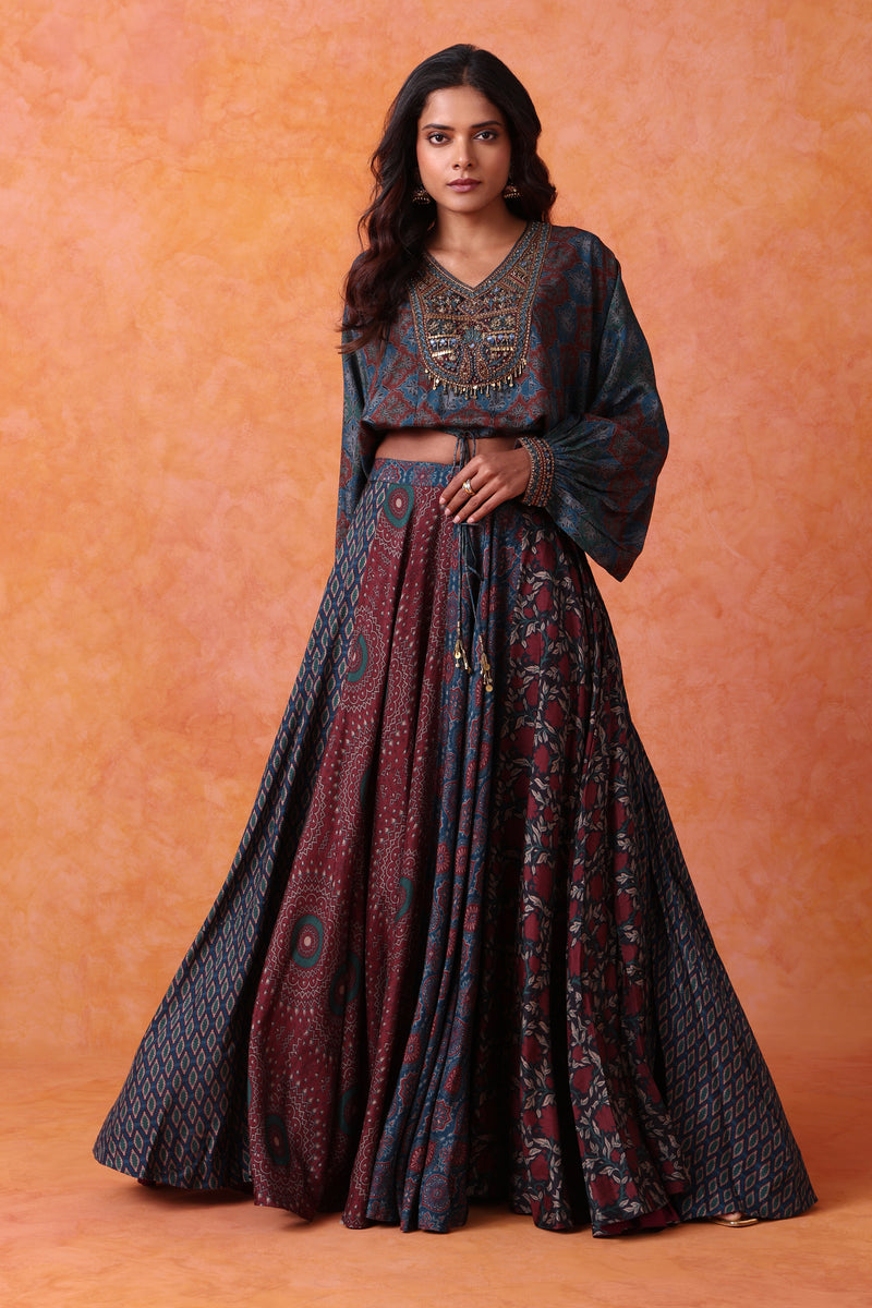 The 'Surkh-Neel' Crop Top Set