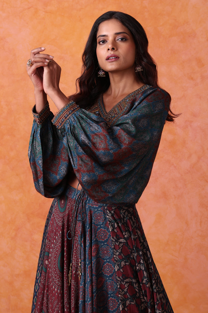 The 'Surkh-Neel' Crop Top Set