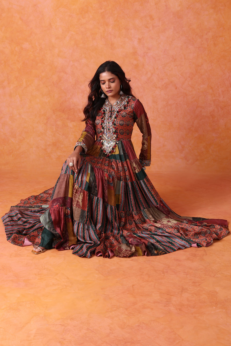 The 'Gulaal' Patchwork Anarkali-Gown