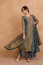 The 'Jal - Aranya' Geometric Embroidery Malai Silk Anarkali - Palazzo Set - ilaaraThe 'Jal - Aranya' Geometric Embroidery Malai Silk Anarkali - Palazzo Set