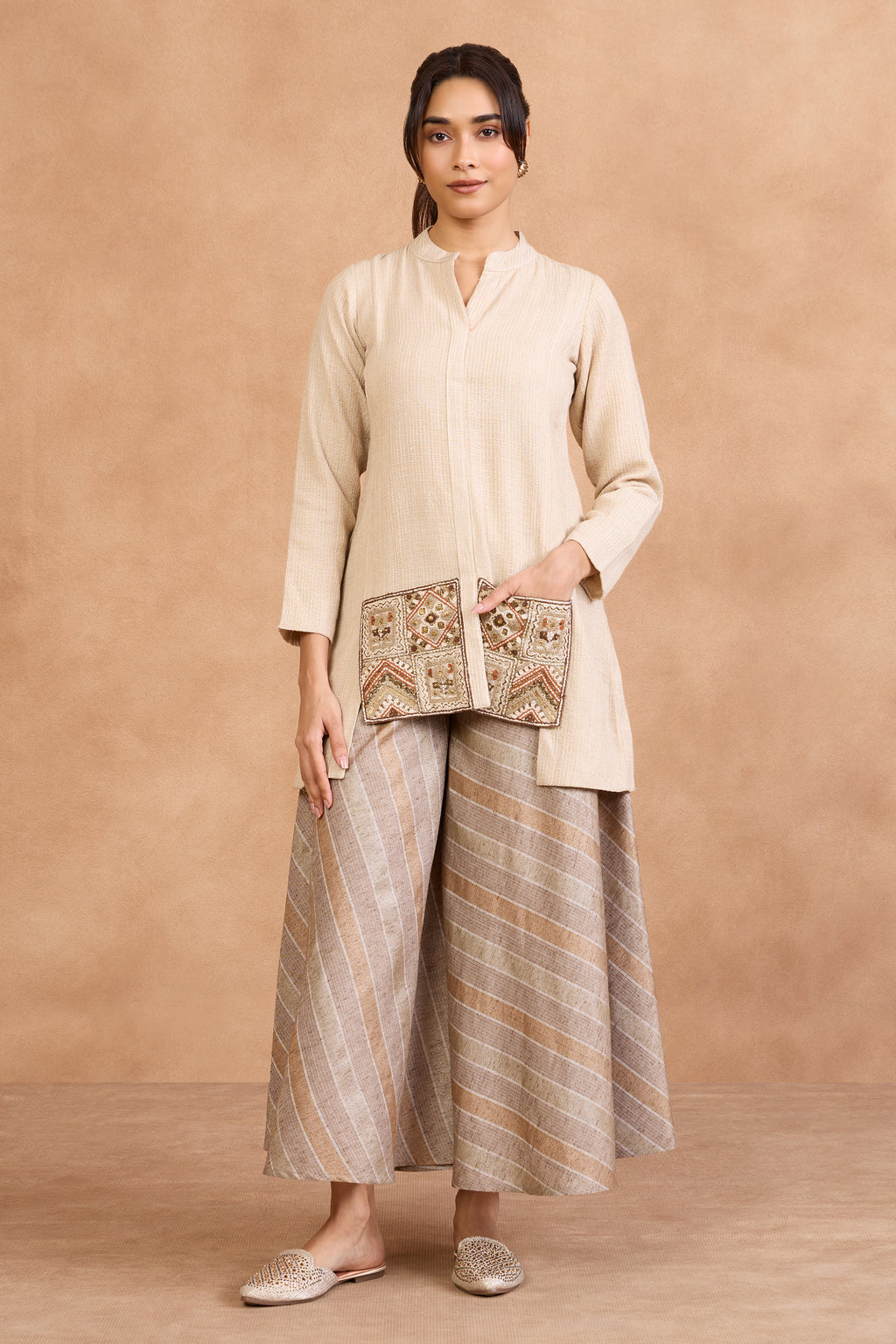 The 'Mogra-Pocket' Shirt-Palazzo Set