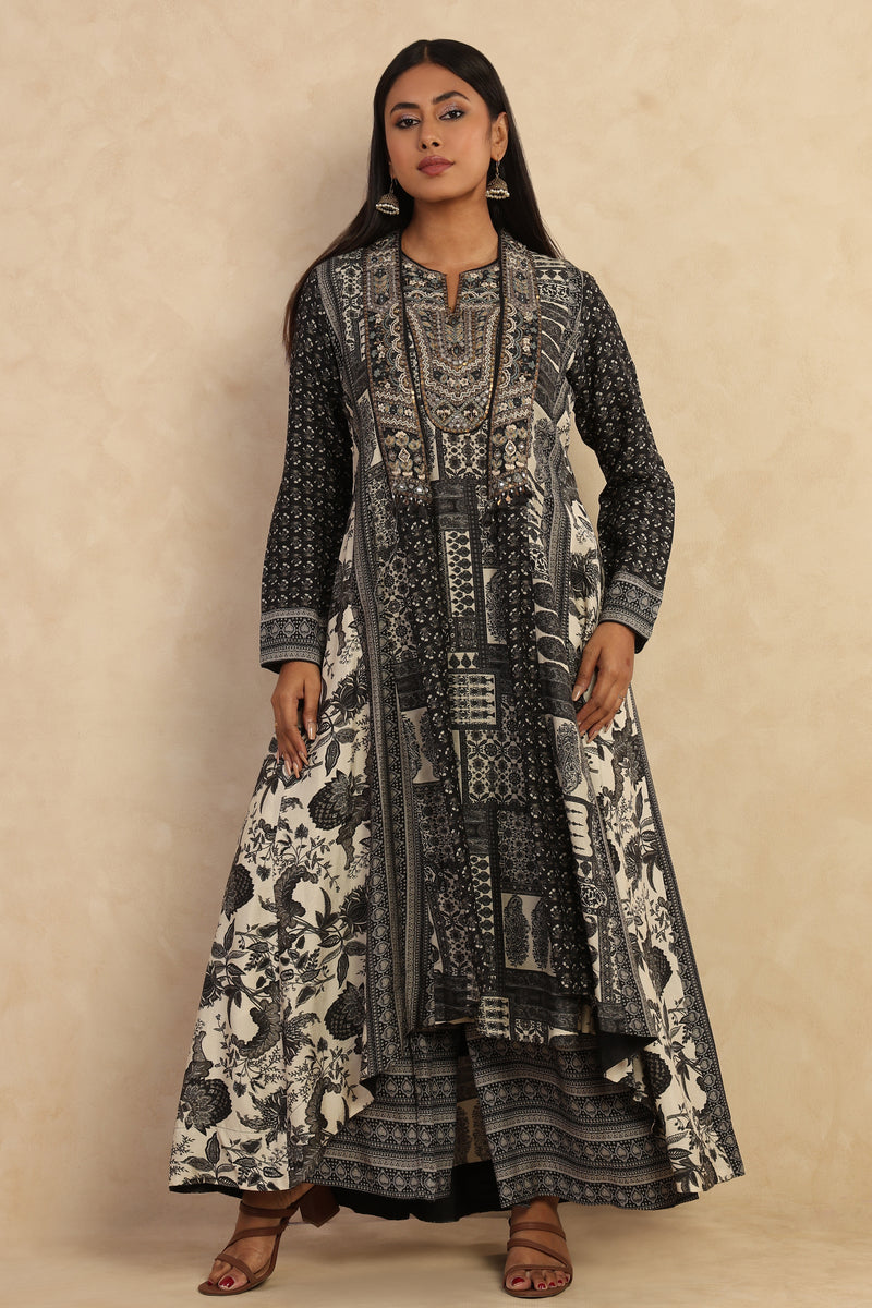 The 'Charcoal Kalidaar' Asymmetric Kurta Set with Jacket