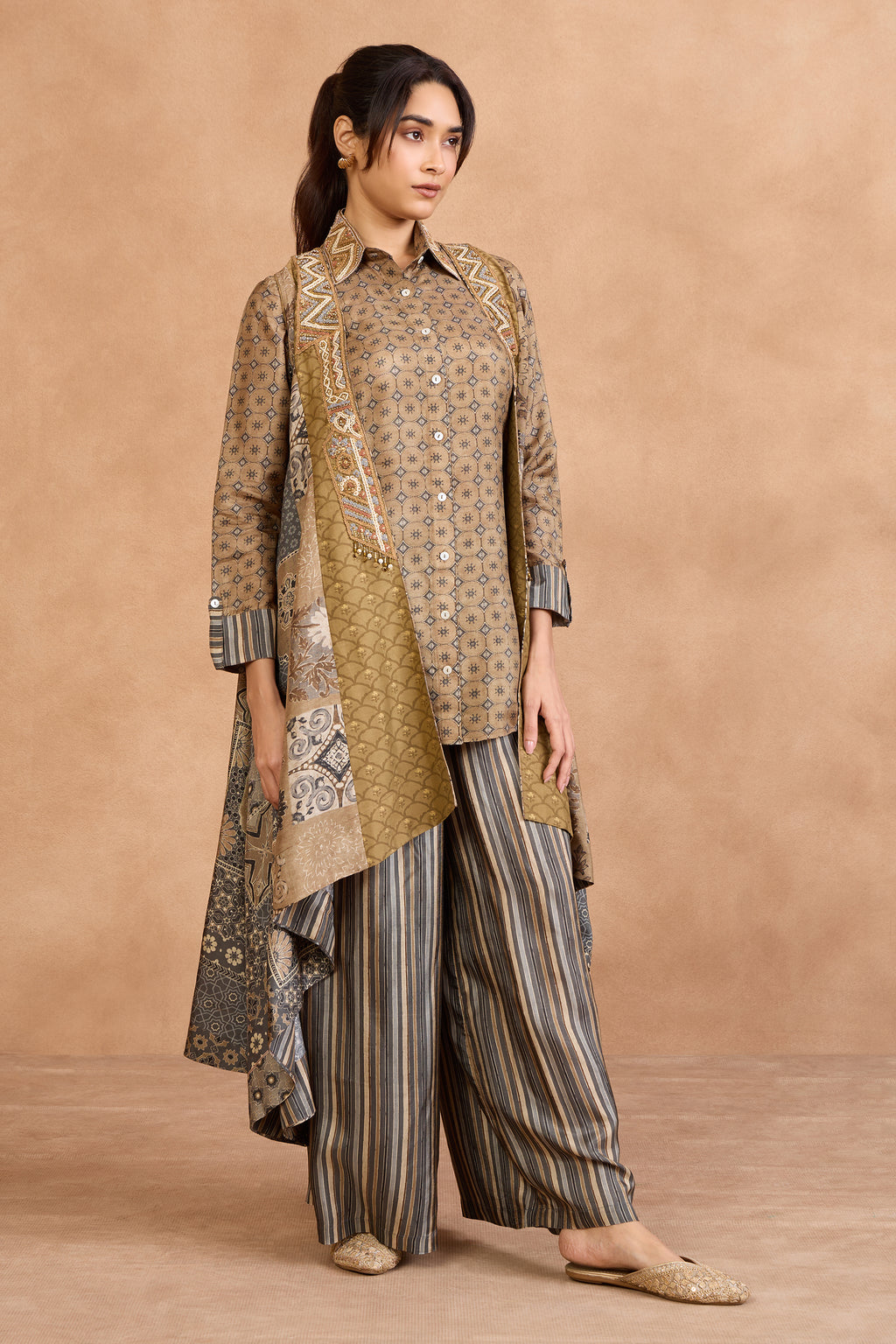 The 'Badaami-Sila' Jacket-Kurta-Palazzo Set