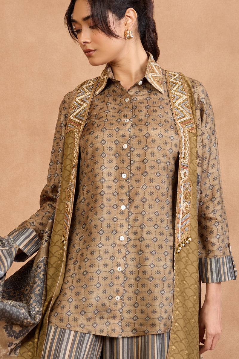 The 'Badaami-Sila' Jacket-Kurta-Palazzo Set