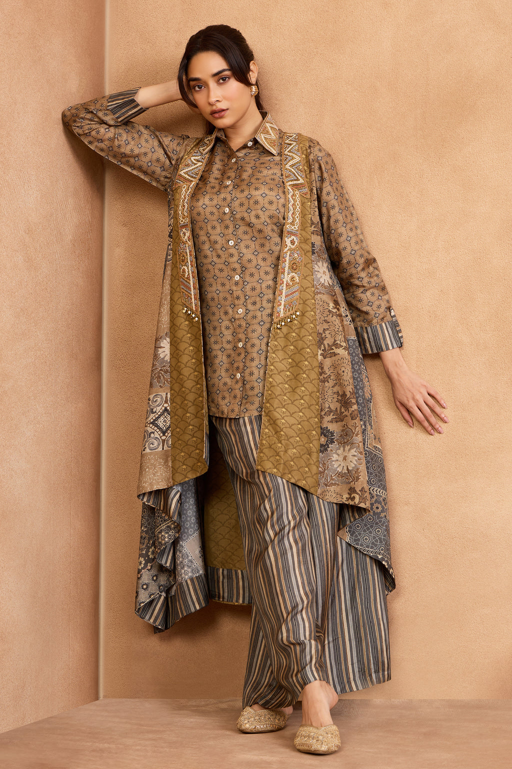 The 'Badaami-Sila' Jacket-Kurta-Palazzo Set