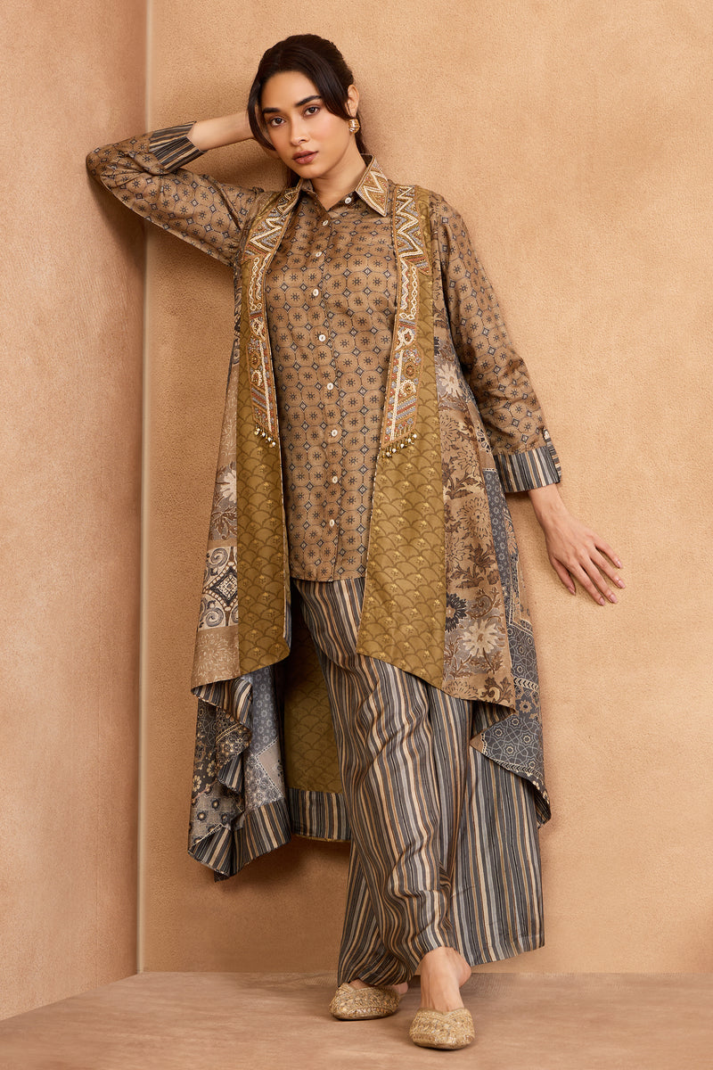 The 'Badaami-Sila' Jacket-Kurta-Palazzo Set
