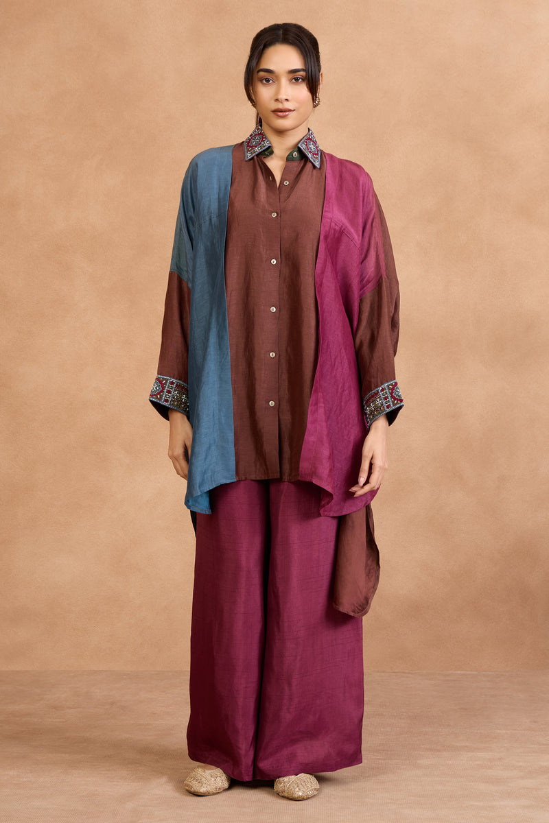 The 'Angoor' Wine Shirt-Palazzo Set