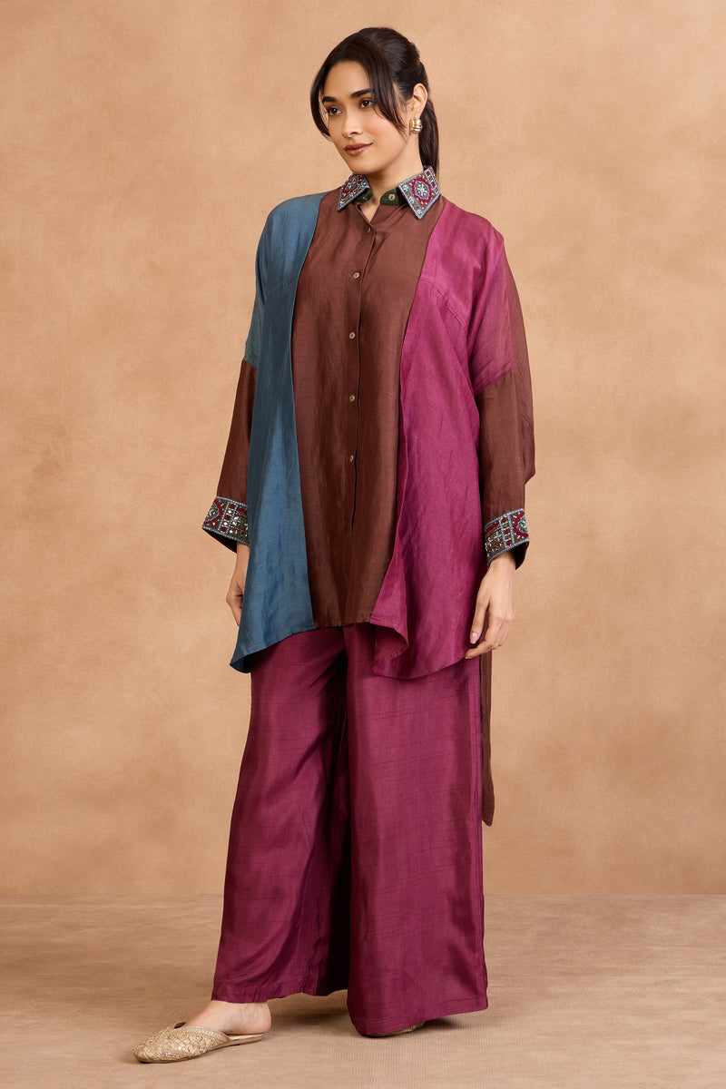 The 'Angoor' Wine Shirt-Palazzo Set