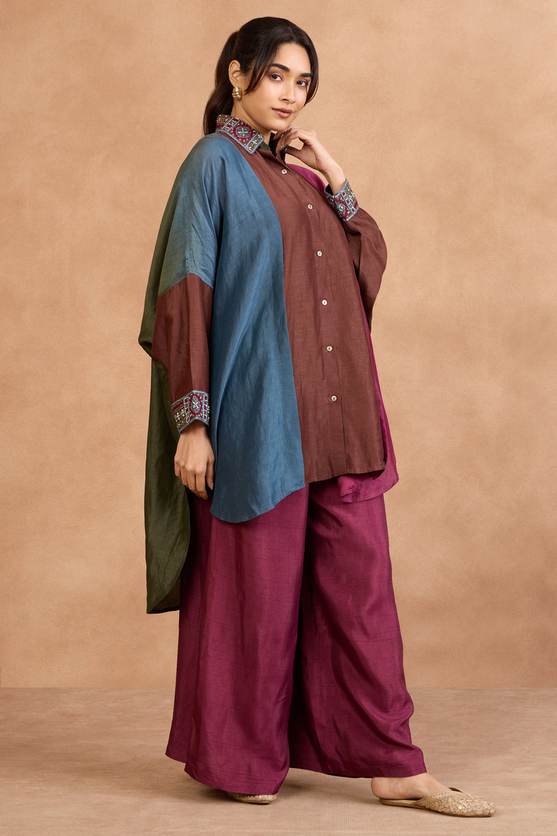 The 'Angoor' Wine Shirt-Palazzo Set