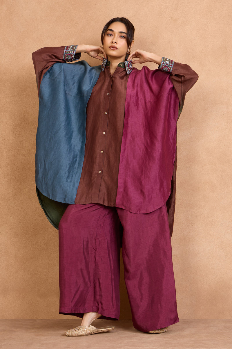 The 'Angoor' Wine Shirt-Palazzo Set