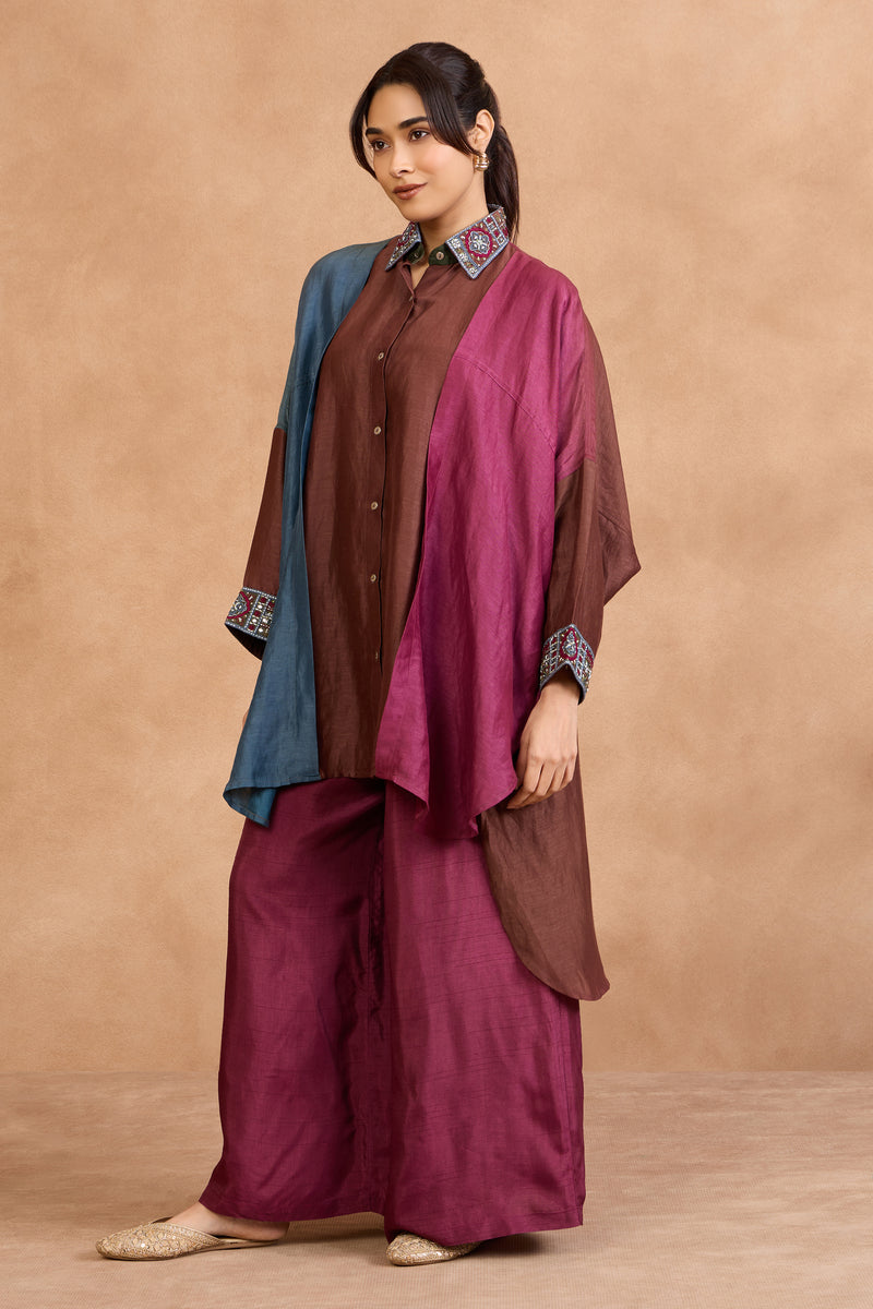 The 'Angoor' Wine Shirt-Palazzo Set