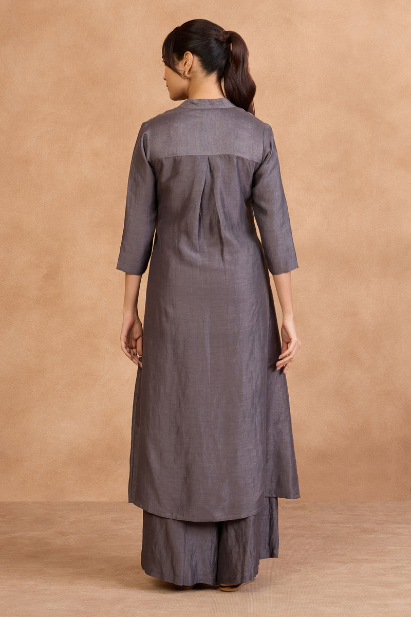 The 'Surma' Graphite Long Kurta-Palazzo Set