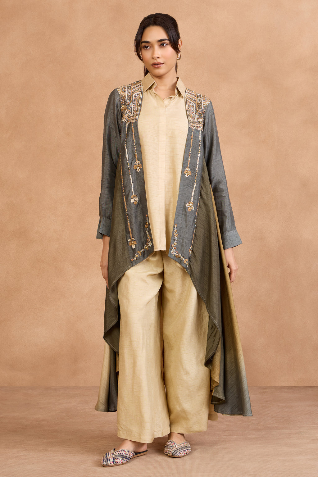 The 'Reth-Surmayi' Jacket-Shirt-Palazzo Set