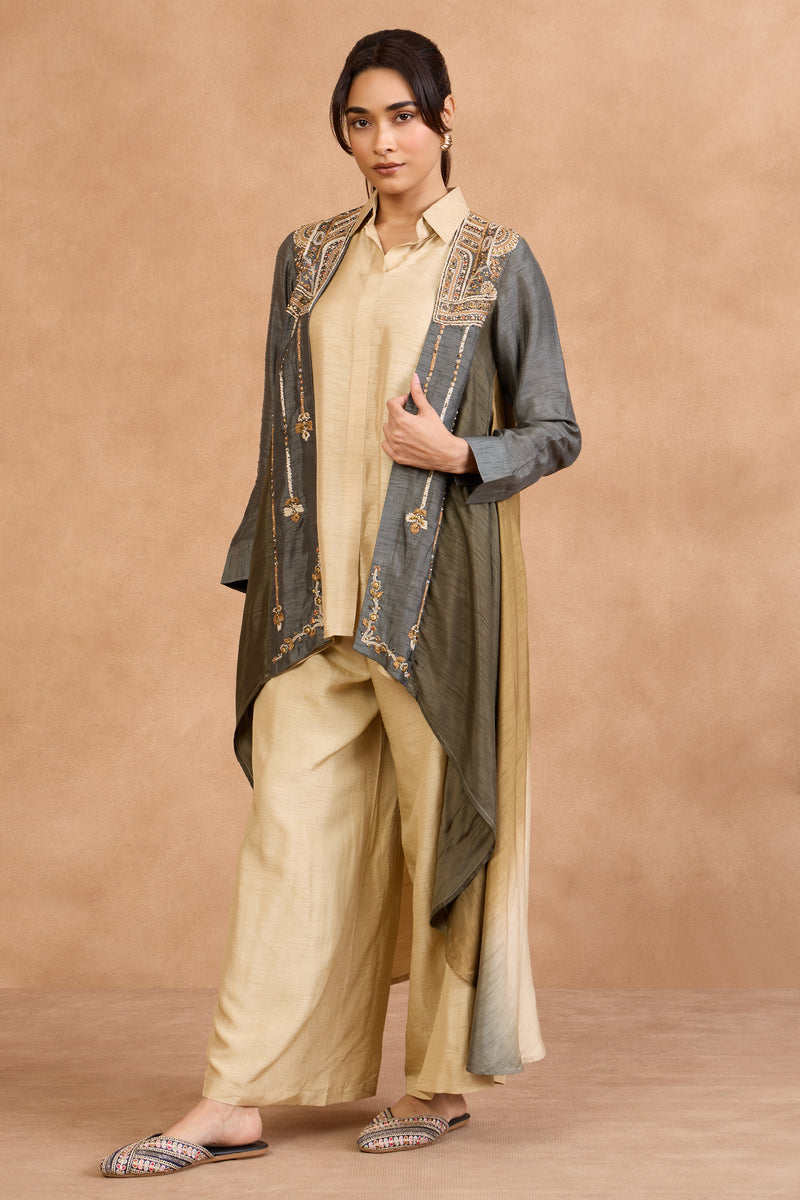 The 'Reth-Surmayi' Jacket-Shirt-Palazzo Set