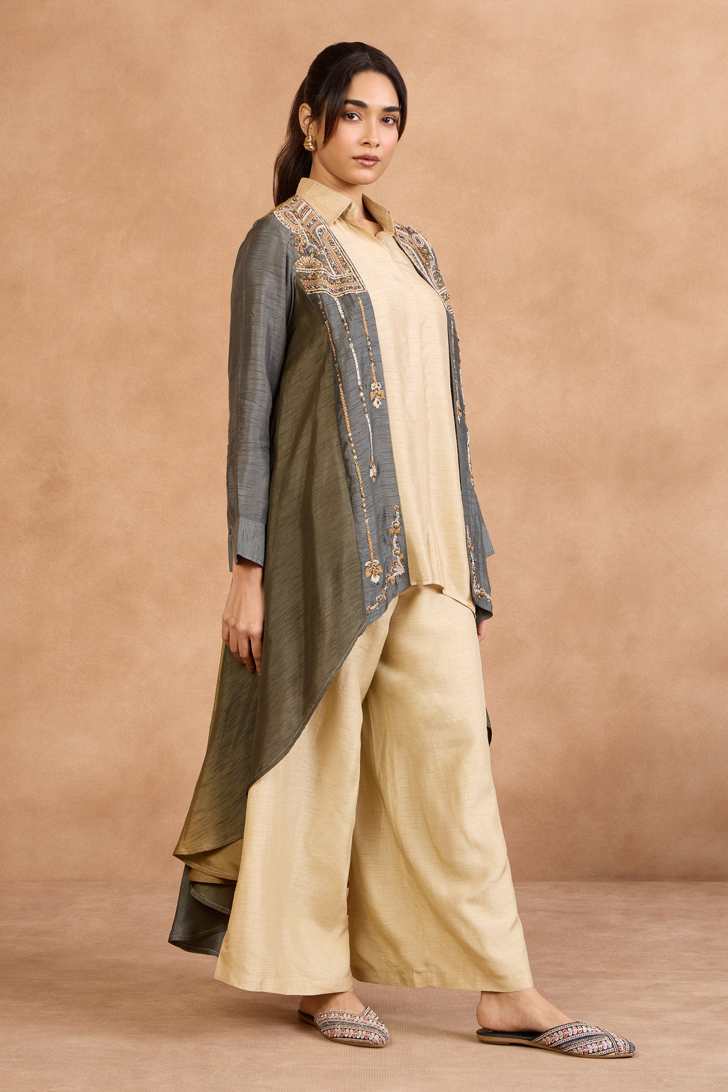 The 'Reth-Surmayi' Jacket-Shirt-Palazzo Set