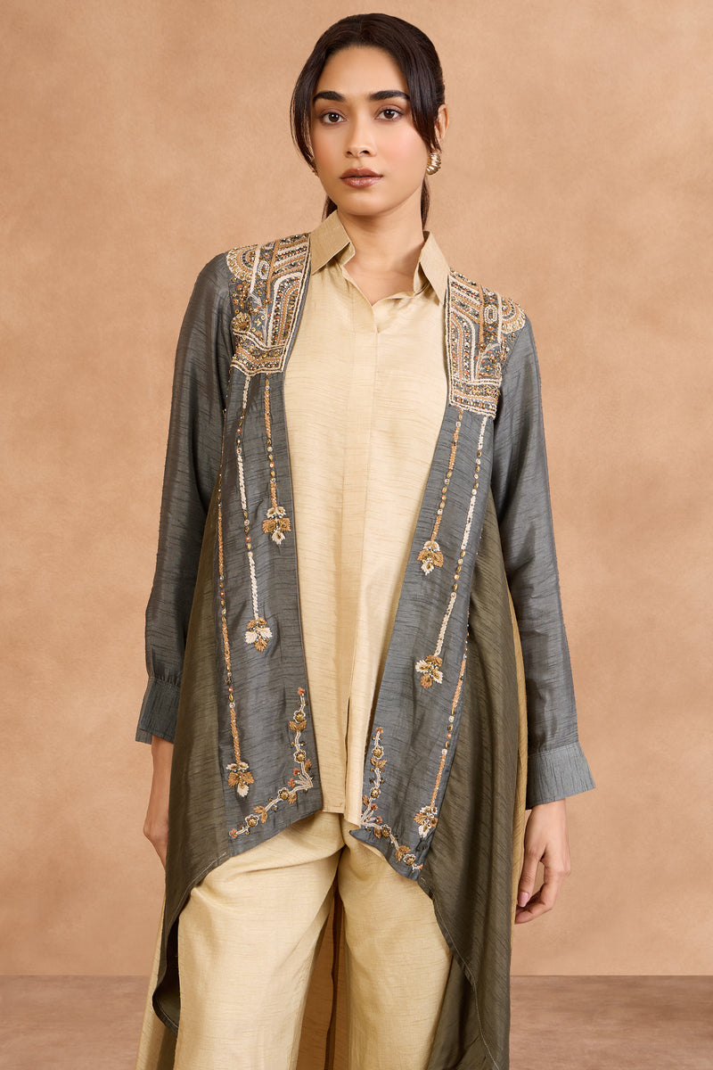 The 'Reth-Surmayi' Jacket-Shirt-Palazzo Set