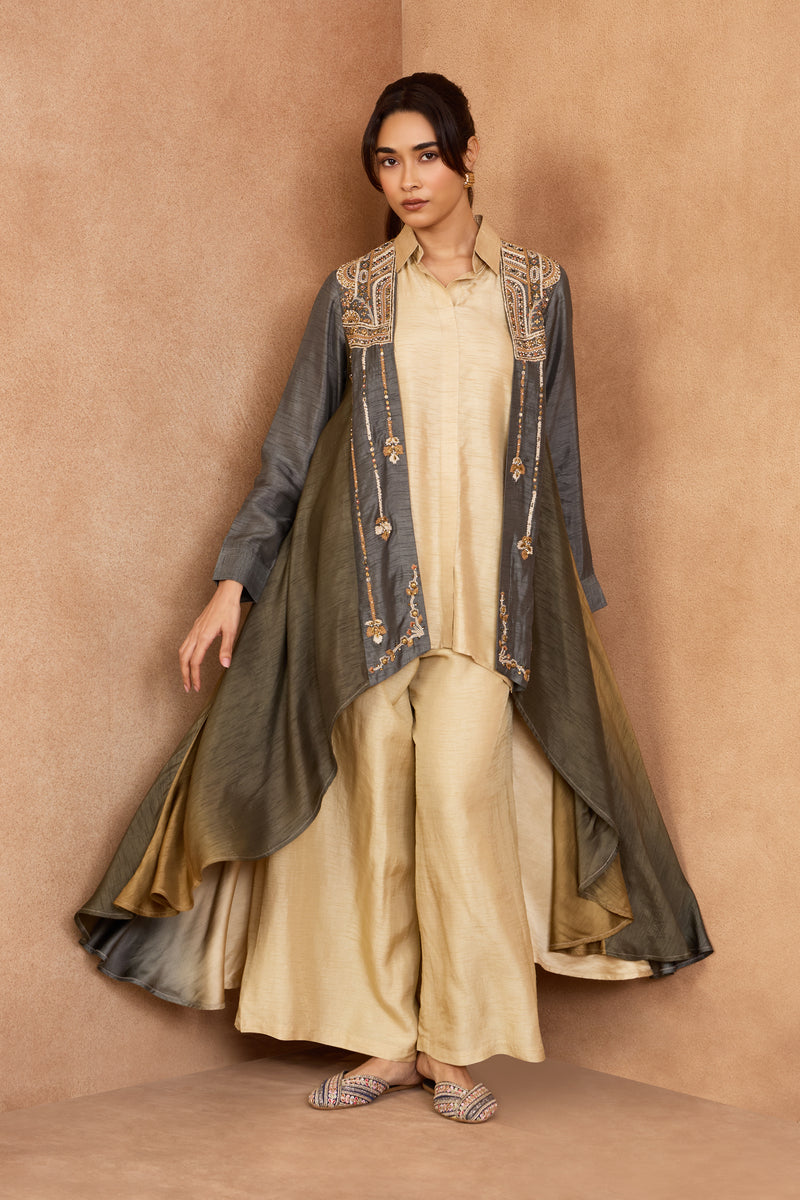 The 'Reth-Surmayi' Jacket-Shirt-Palazzo Set