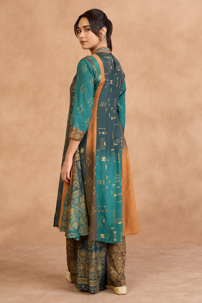 The 'Ikat' Hand-Embroidered Malai Silk Anarkali Set