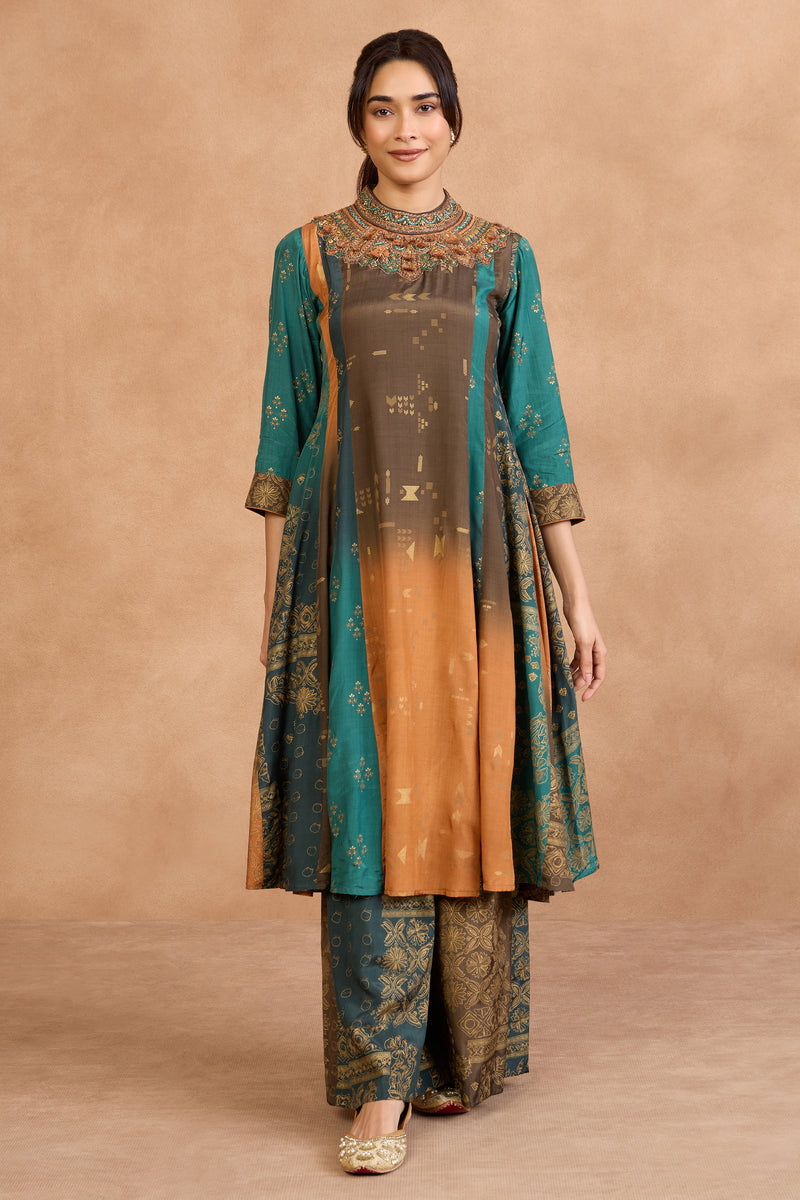 The 'Ikat' Hand-Embroidered Malai Silk Anarkali Set