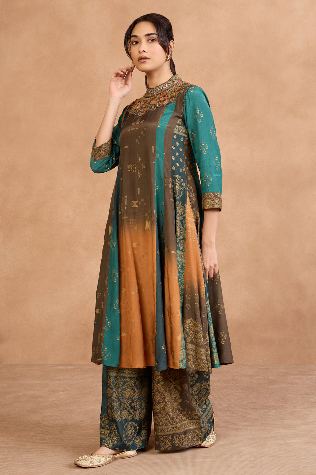 The 'Ikat' Hand-Embroidered Malai Silk Anarkali Set