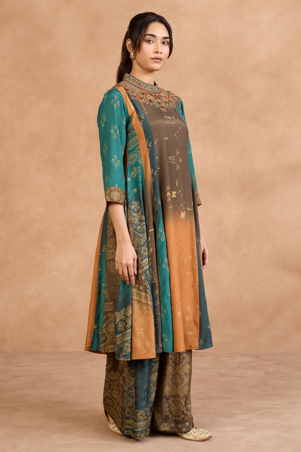 The 'Ikat' Hand-Embroidered Malai Silk Anarkali Set