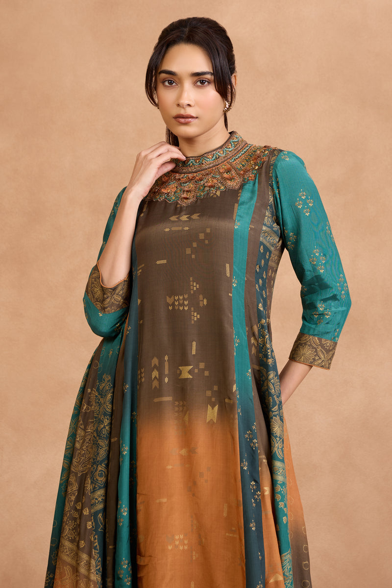 The 'Ikat' Hand-Embroidered Malai Silk Anarkali Set