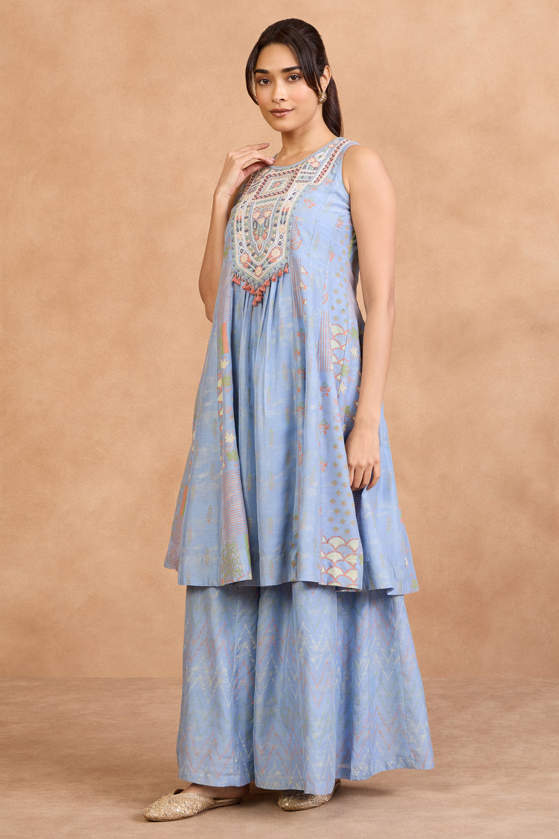 The 'Breeze' Powder Blue Kurta-Palazzo Set