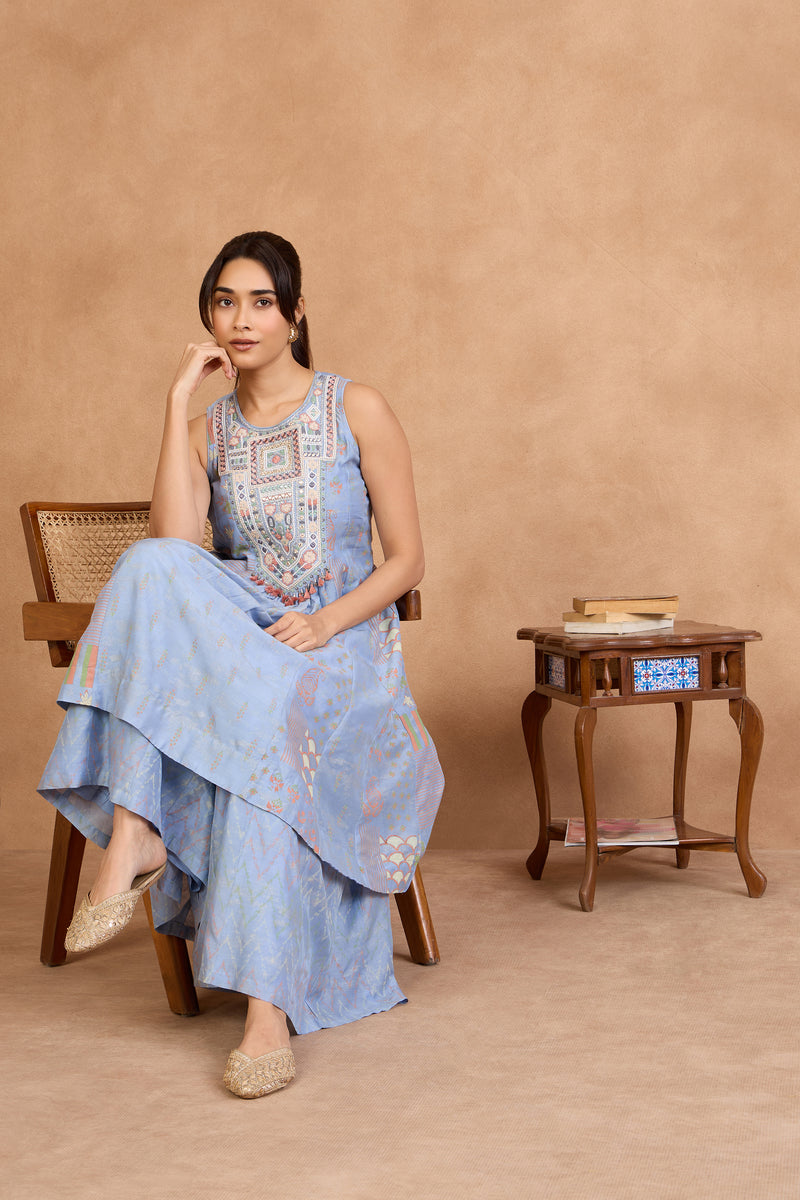 The 'Breeze' Powder Blue Kurta-Palazzo Set