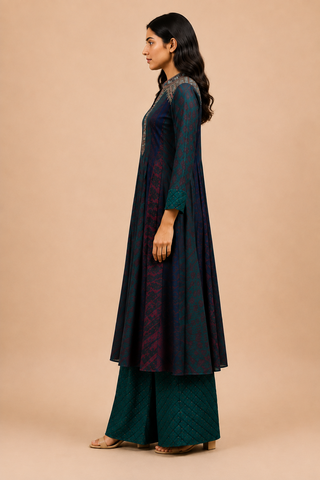 The 'Inaya' Embroidered Malai-Silk Kurta-Palazzo Set