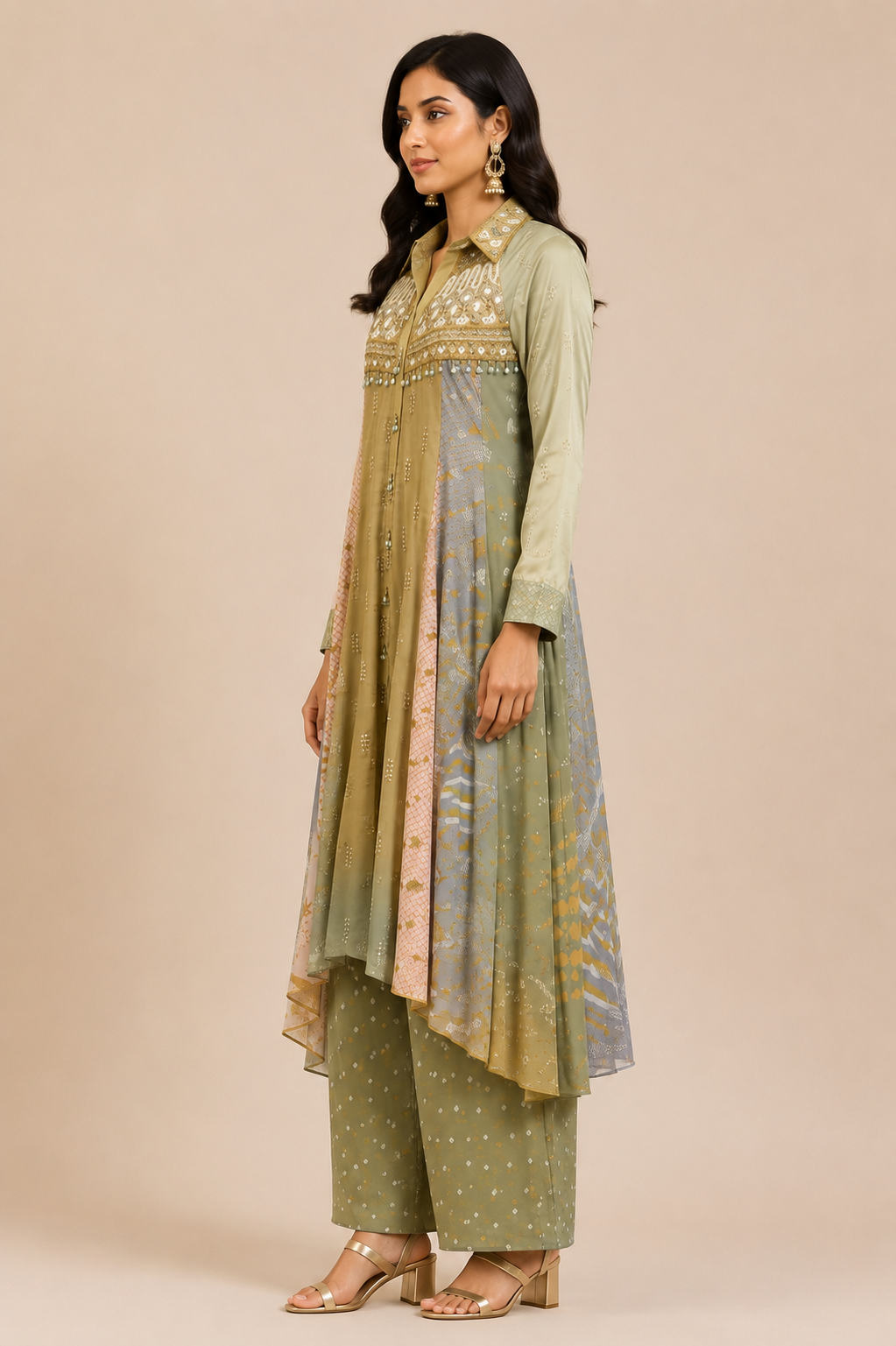 The 'Gulnaar' Olive Embroidered Kurta-Palazzo Set