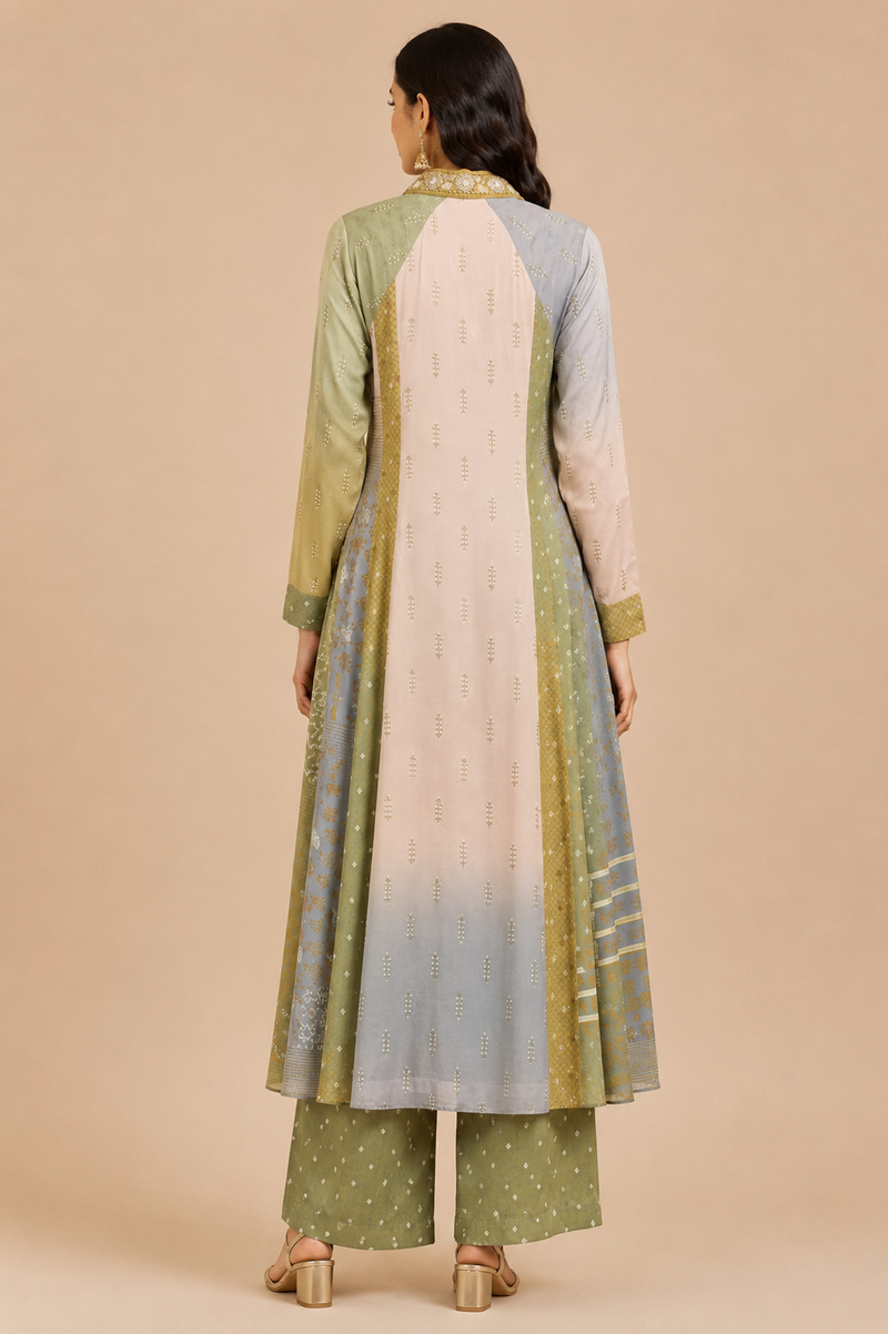 The 'Gulnaar' Olive Embroidered Kurta-Palazzo Set